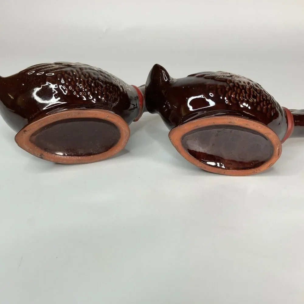 5 Piece VTG Redware Ceramic Duck Tea Set Teapot Cream Sugar Japan W/ Lids Animal